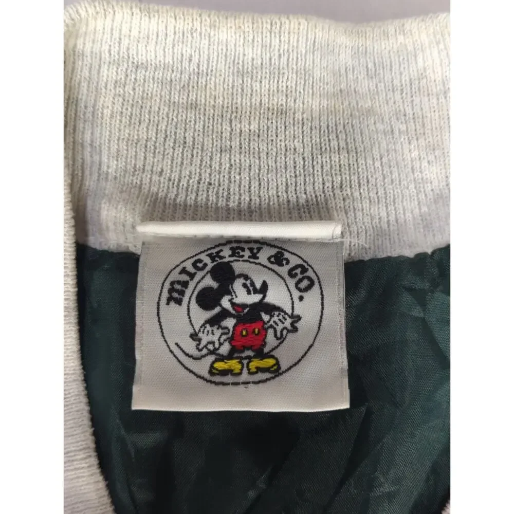 VTG Disney Mickey & Co Varsity Jacket Green White Button Up Spellout Size L